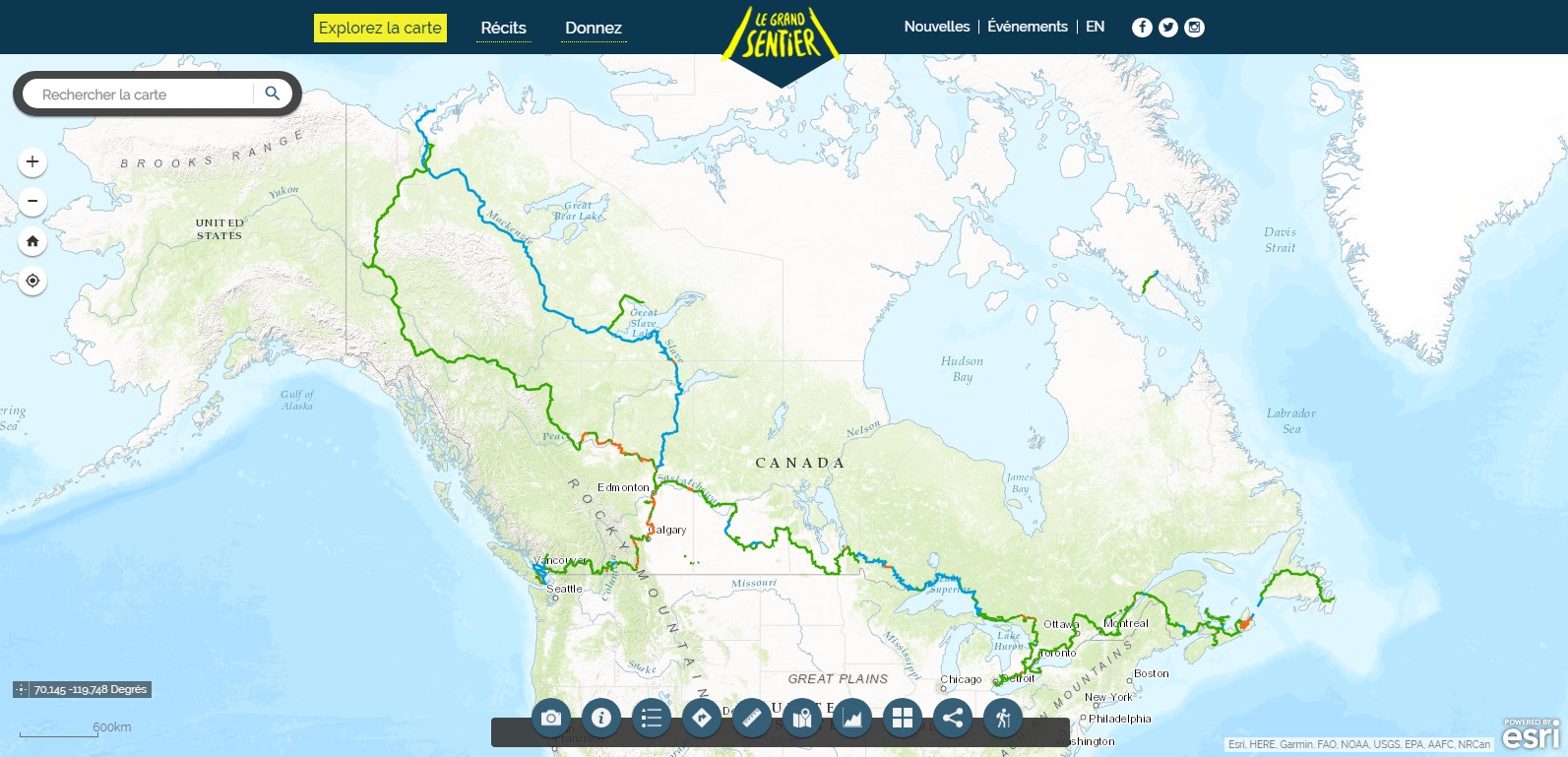 Carte interactive du Grand Sentier